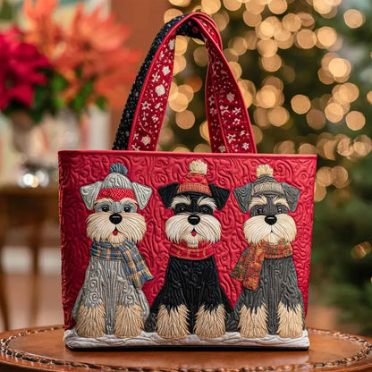 Sac cabas matelassé - Trois schnauzers en hiver