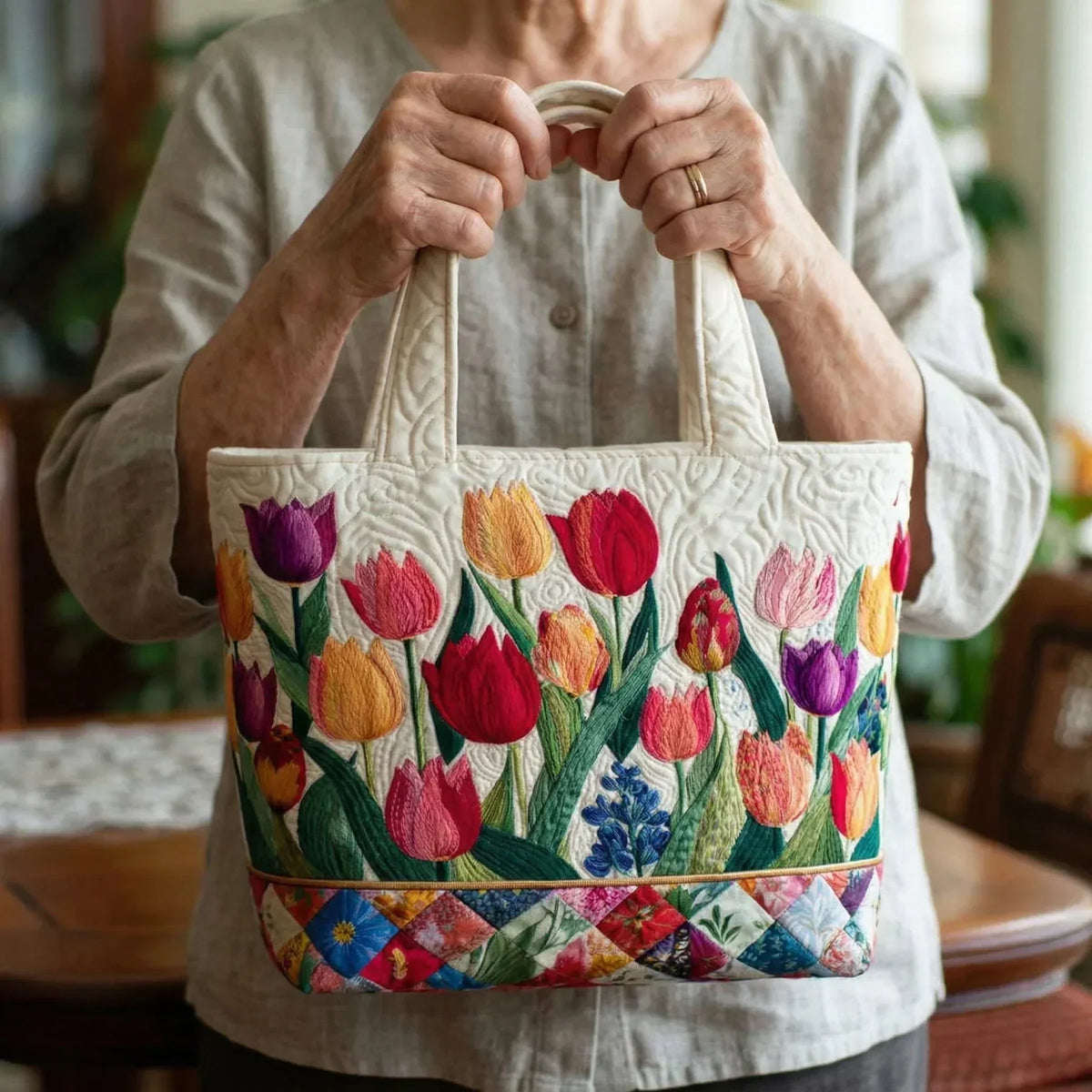 Sac fourre-tout matelassé - Jardin de tulipes