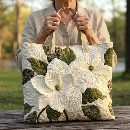 Sac cabas matelassé - Fleurs blanches