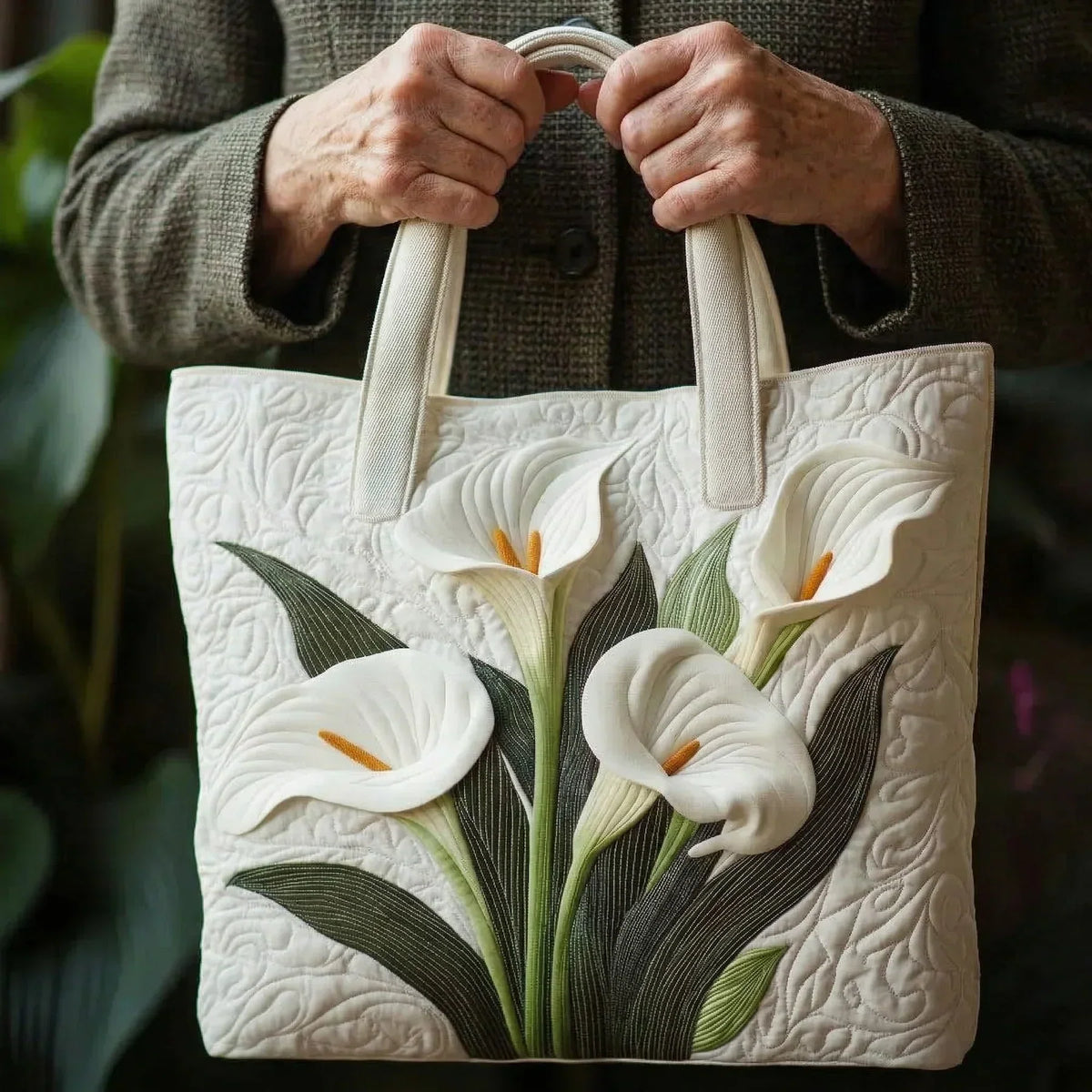 Sac cabas matelassé - Lys calla blancs