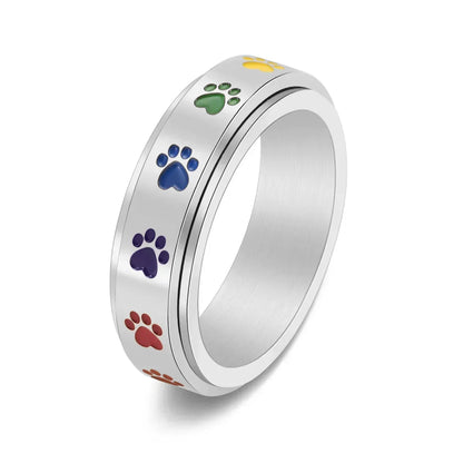 Bague patte anti-stress tournante – Acier inoxydable avec pattes arc-en-ciel