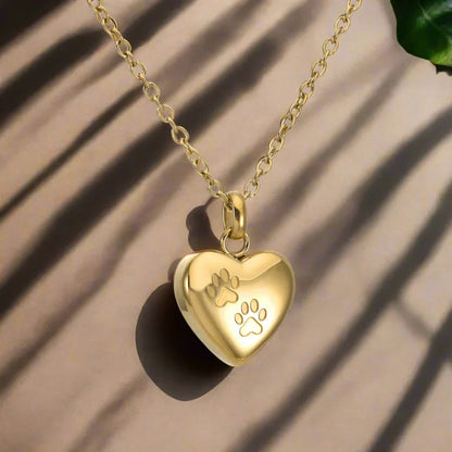 Collier urne commémorative pour animaux de compagnie – Pendentif en forme de cœur avec gravure de patte