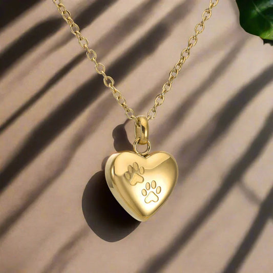 Collier urne commémorative pour animaux de compagnie – Pendentif en forme de cœur avec gravure de patte