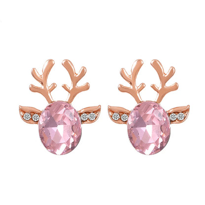 Boucles d'oreilles clous en cristal renne festif