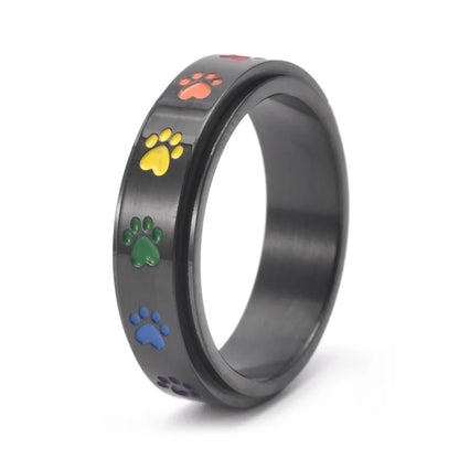Bague patte anti-stress tournante – Acier inoxydable avec pattes arc-en-ciel