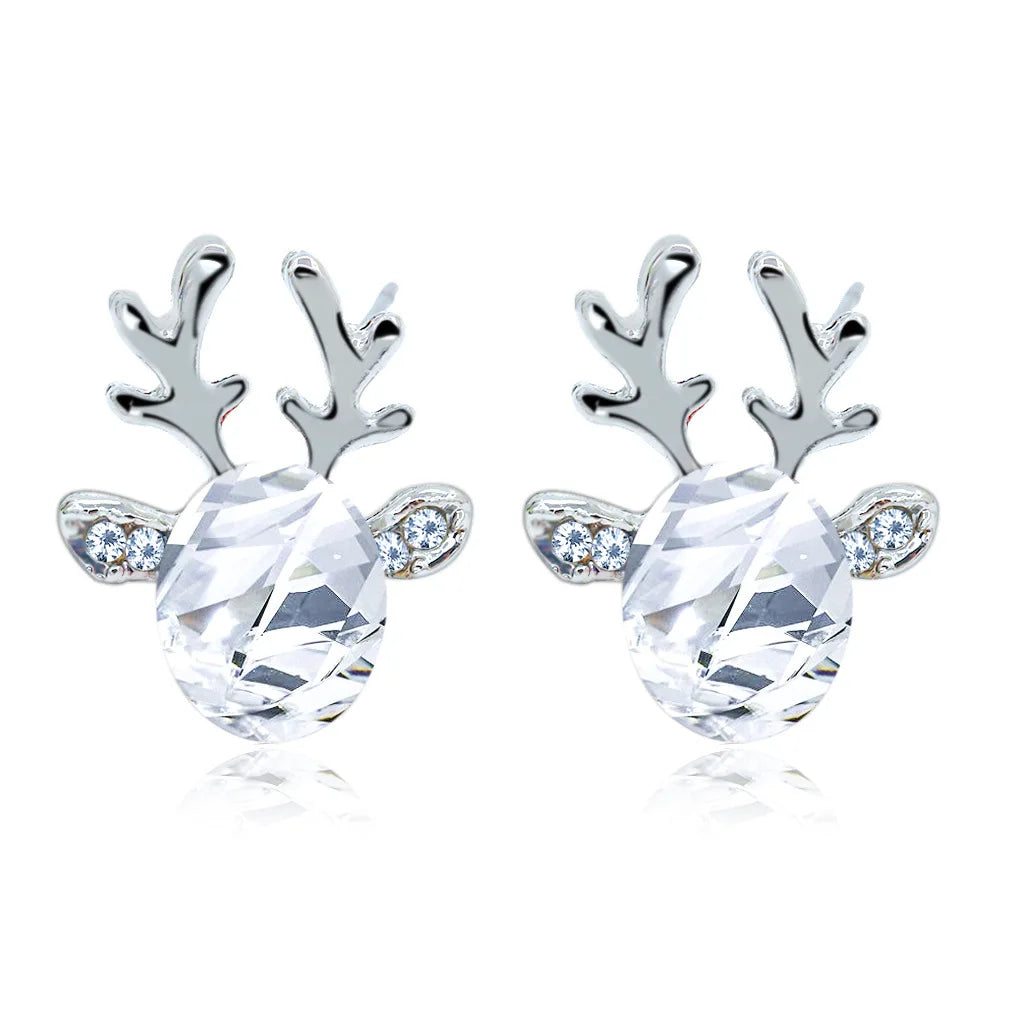Boucles d'oreilles clous en cristal renne festif