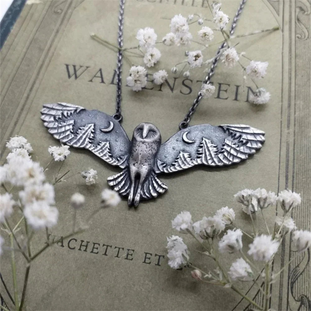 Collier Chouette Lune Vintage