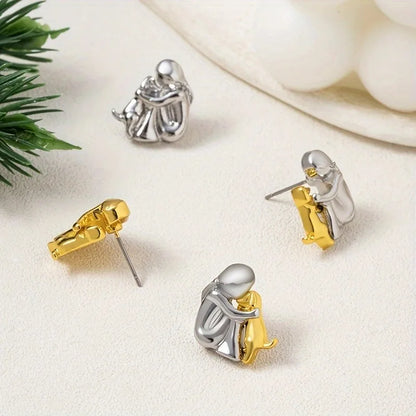 Boucles d'oreilles créoles bicolores argent et or