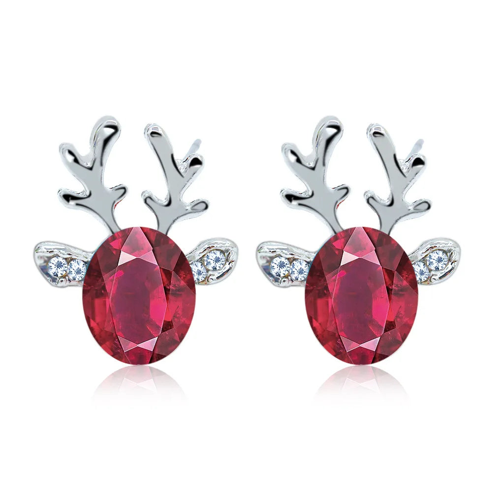Boucles d'oreilles clous en cristal renne festif