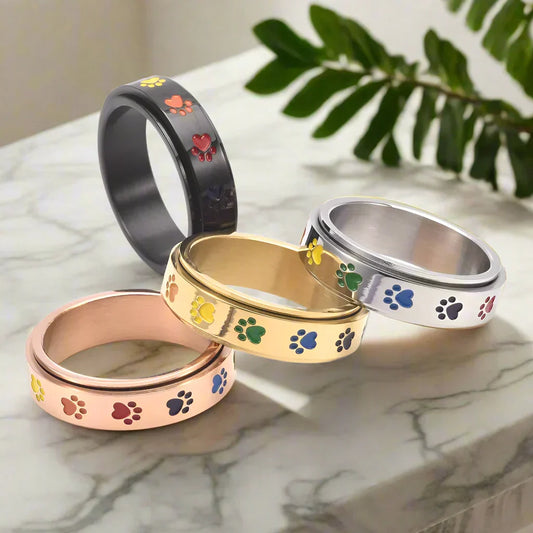 Bague patte anti-stress tournante – Acier inoxydable avec pattes arc-en-ciel