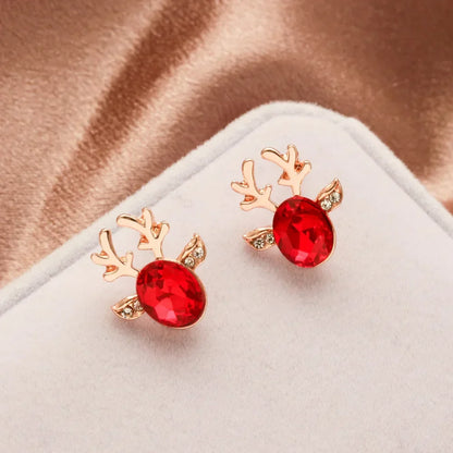 Boucles d'oreilles clous en cristal renne festif