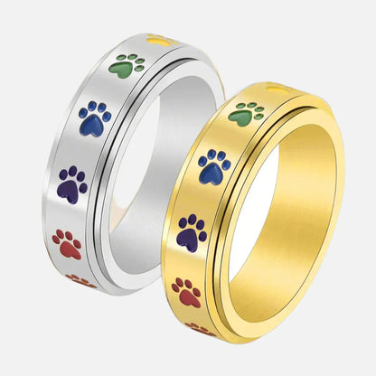 Bague patte anti-stress tournante – Acier inoxydable avec pattes arc-en-ciel