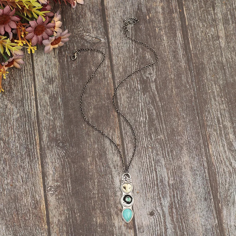 Collier barre Sagesse hibou turquoise