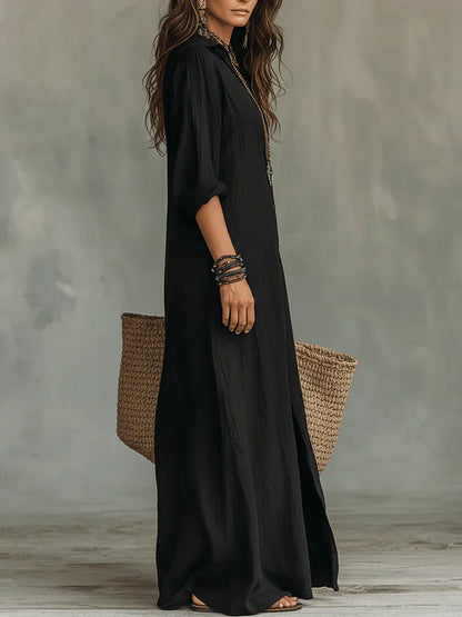 Céline | Robe noir amplio à boutons