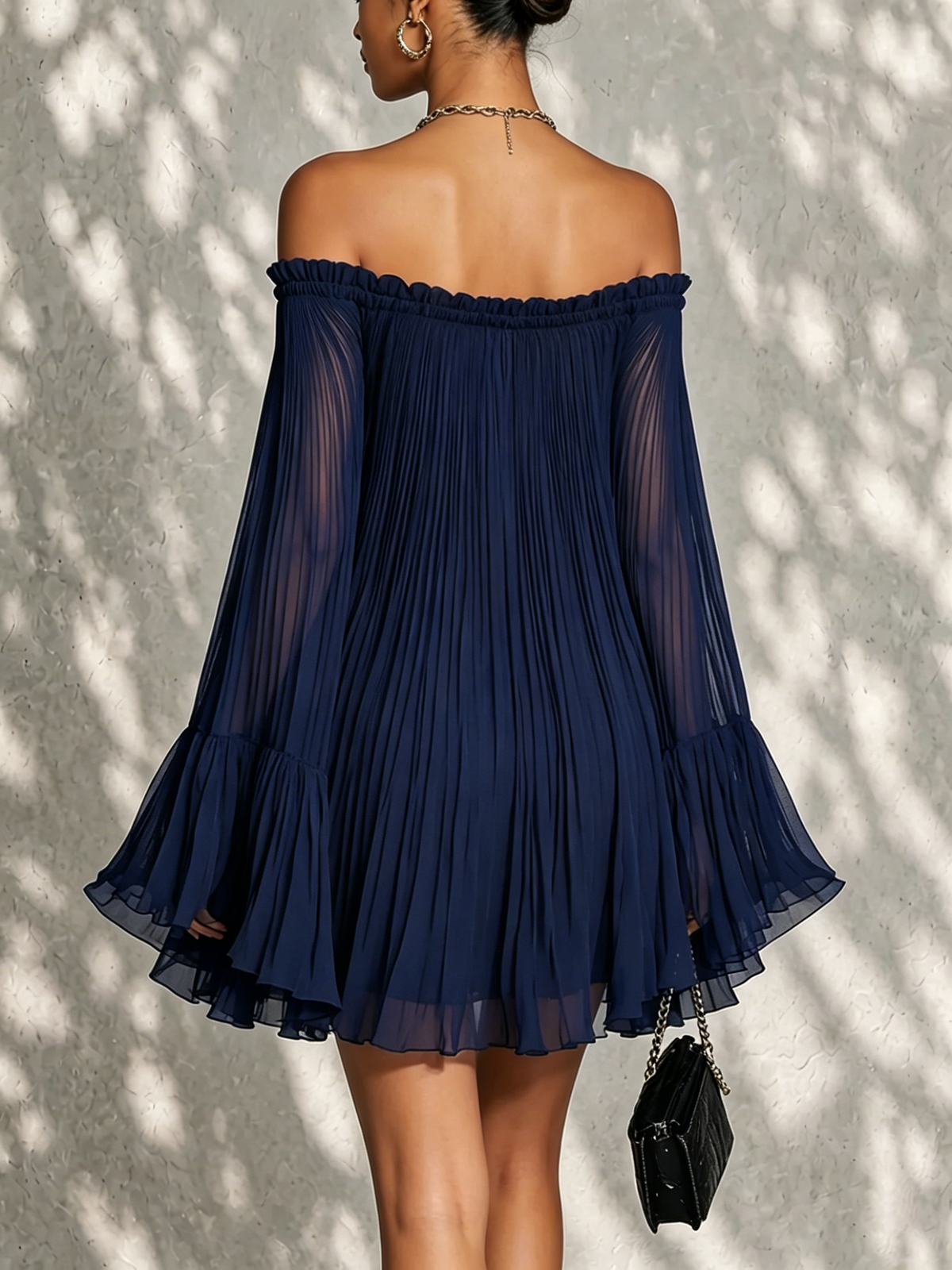 Robe Court de Manche évasée à volants et Épaules Dénudés