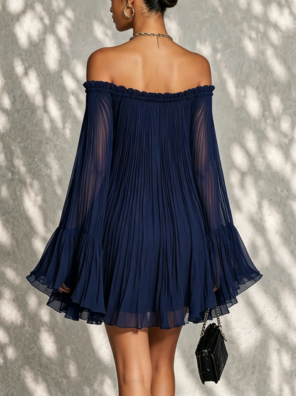 Robe Court de Manche évasée à volants et Épaules Dénudés