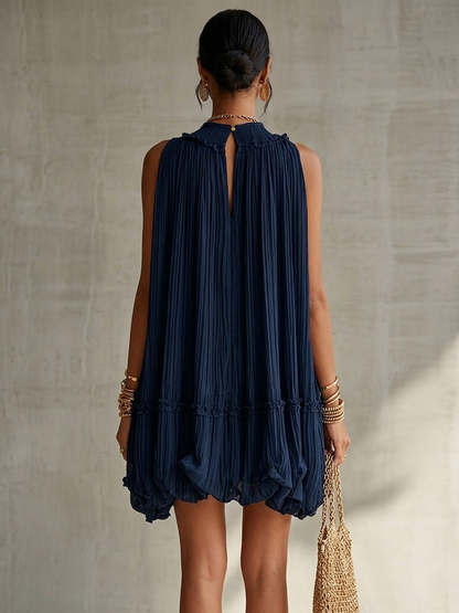 Robe Court de Volants en Chiffon à Col Halter Bleu marine