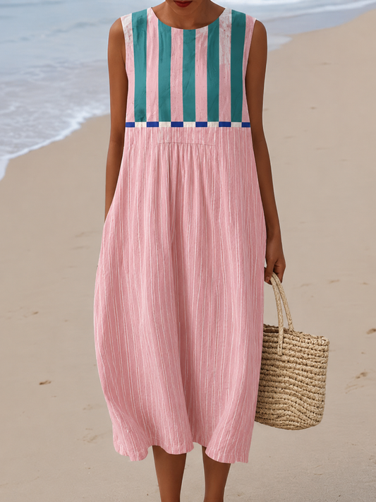 Adelaida | Robe Midi Sans manches à Blocs de couleur