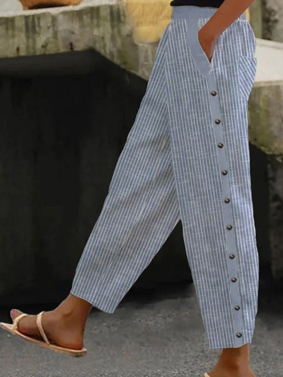 Linaya - Pantalon à rayures à boutons