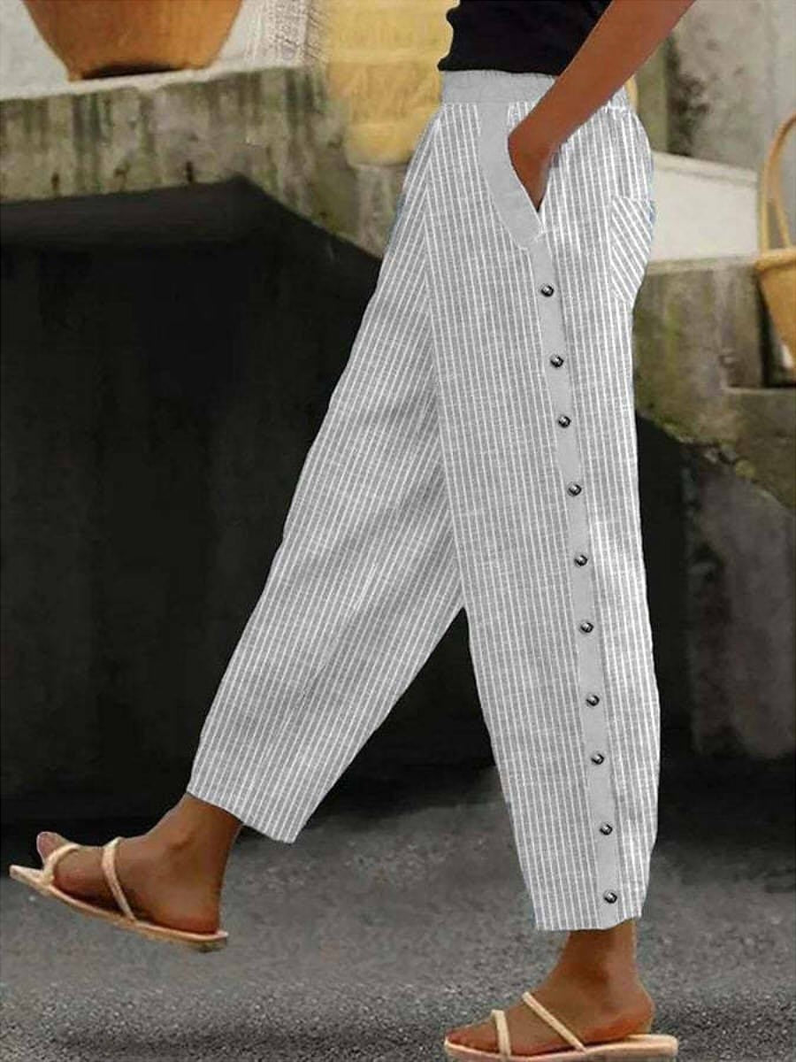 Linaya - Pantalon à rayures à boutons