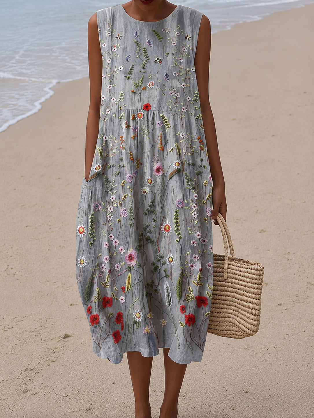 Bernice | Robe Midi Fleuri Sans manches