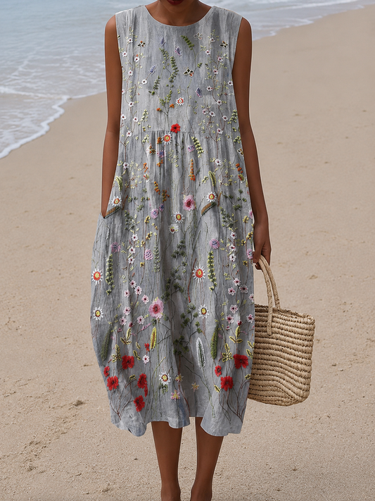 Bernice | Robe Midi Fleuri Sans manches