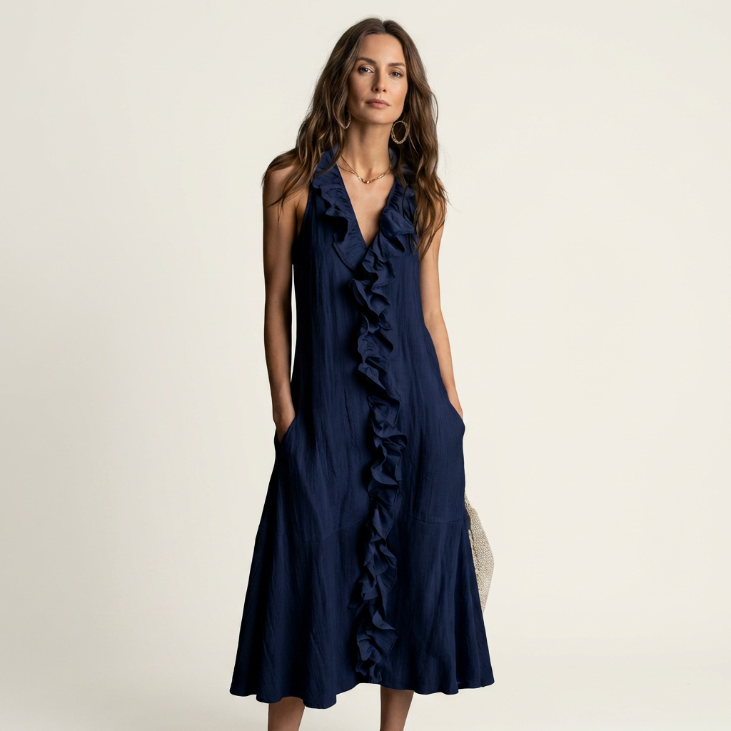 Violette | Robe en lin sans manches à volants