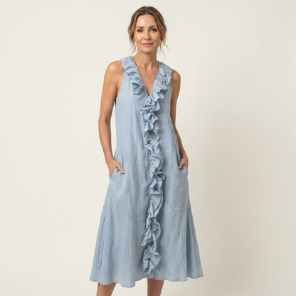 Violette | Robe en lin sans manches à volants