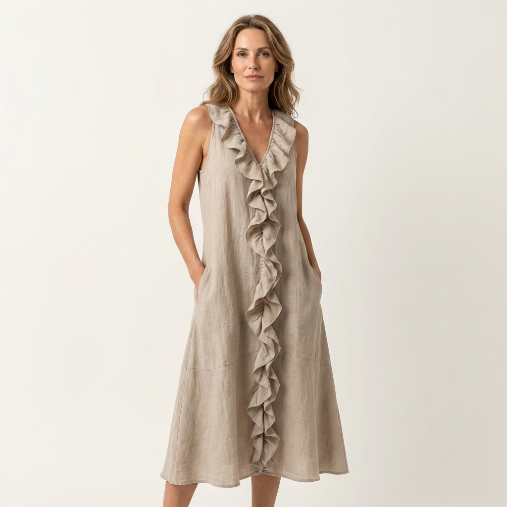 Violette | Robe en lin sans manches à volants