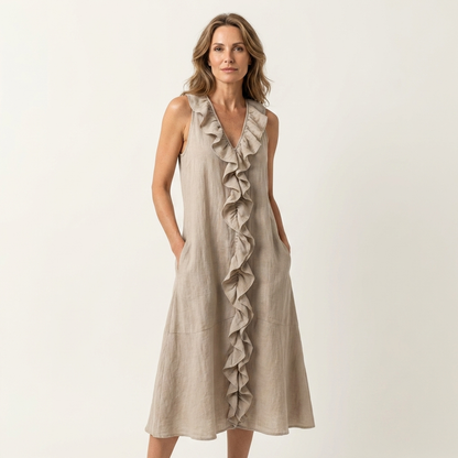 Violette | Robe en lin sans manches à volants