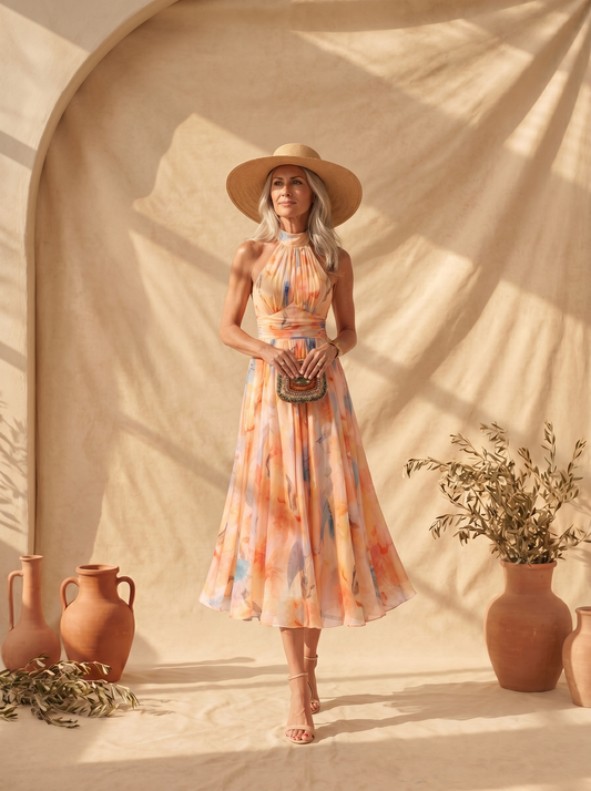 Aurora | Robe à Col Halter et Imprimé aquarelle