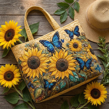 Sac cabas matelassé – tournesols et papillons bleus