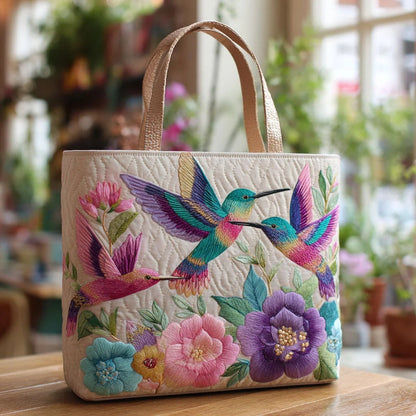 Sac cabas matelassé - Jardin fleuri avec colibri