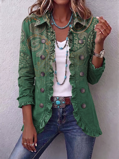 Veste verte à imprimé cachemire à volants Théodora