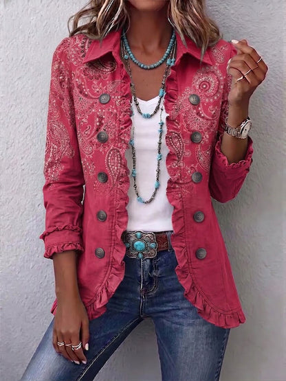 Isotta | Veste Paisley Vintage Rose Ancien avec Volants