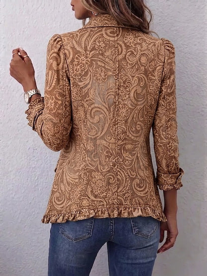 Noemi | Veste Bohémienne Fleurie Vintage Marron avec Volants