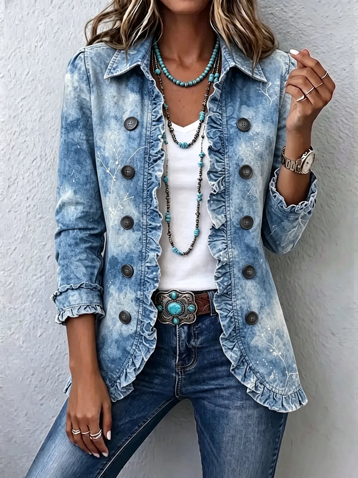 Veste à imprimé botanique dégradé à volants Florence