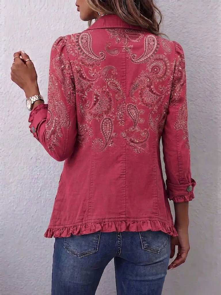 Veste rose à imprimé cachemire à volants Juliette