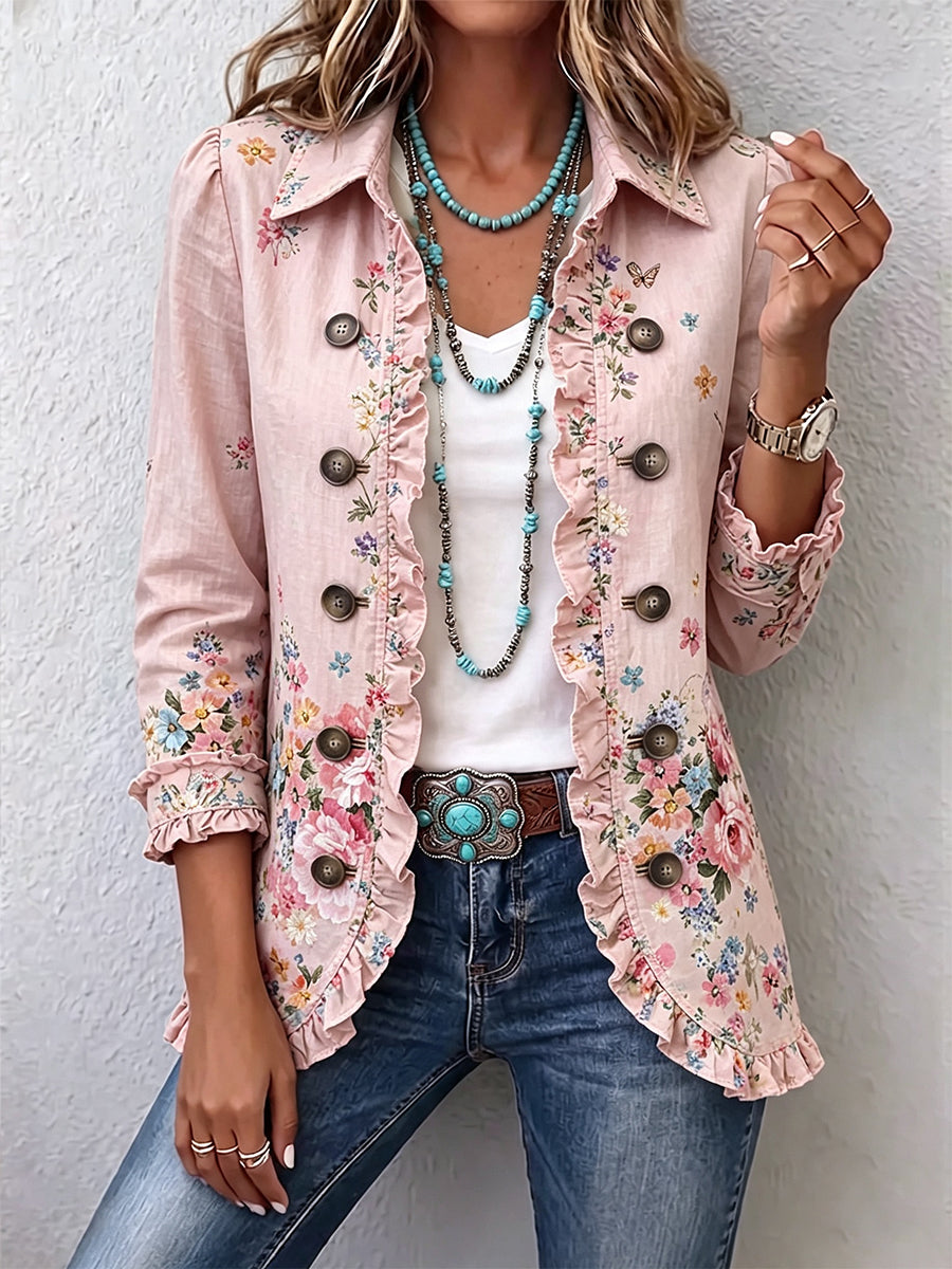 Veste florale à volants et boutons Solène