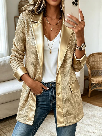 Blazer en maille dorée et détails en similicuir Élise