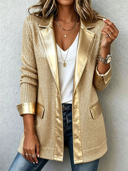 Blazer en maille dorée et détails en similicuir Élise