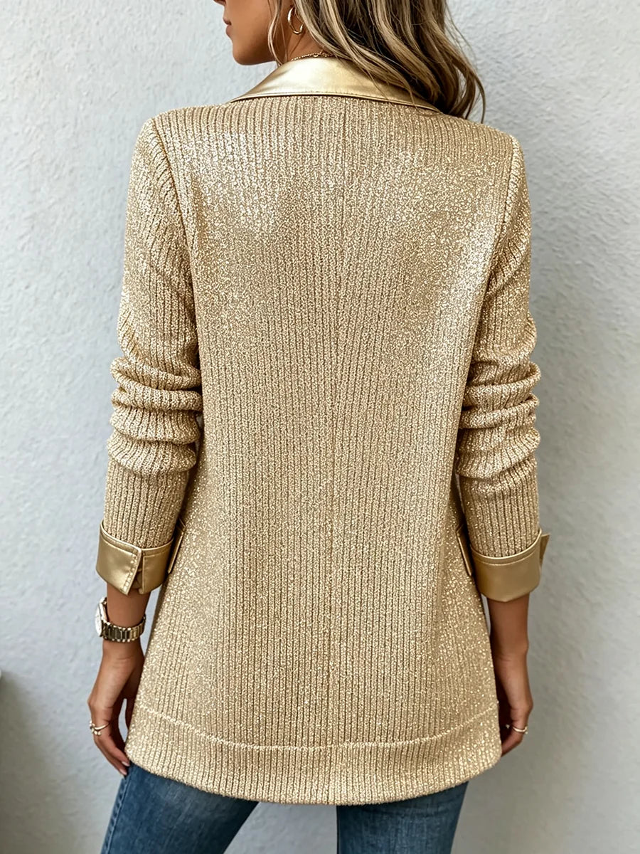 Blazer en maille dorée et détails en similicuir Élise