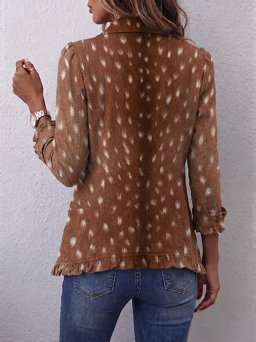 Elena | Veste Bohémienne Imprimé Animalier Marron avec Volants