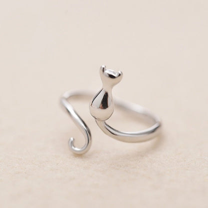 Bague adorable chat en acier inoxydable